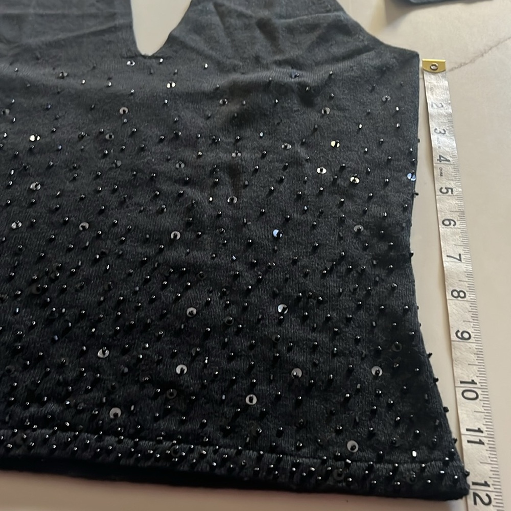 MODA International Black Sequin & Beads Embellished Sleeveless & Backless Top. - Picture 7 of 15